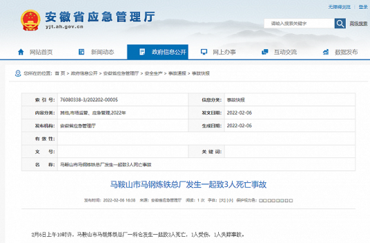 2·6马鞍山市马钢炼铁总厂死亡事故