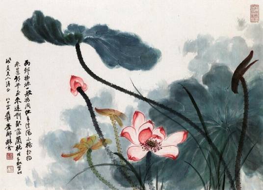 荷花图（张大千创作中国画）