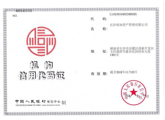 机构信用代码证