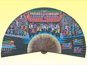 全棕彩绘黑纸扇《百将图》