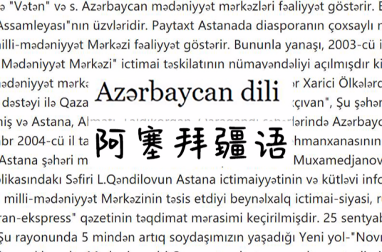 阿塞拜疆语（属于突厥语系乌古斯语支）