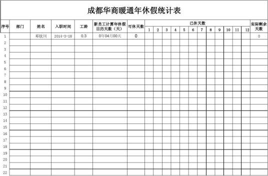 2013年休假表