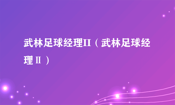武林足球经理II（武林足球经理Ⅱ）